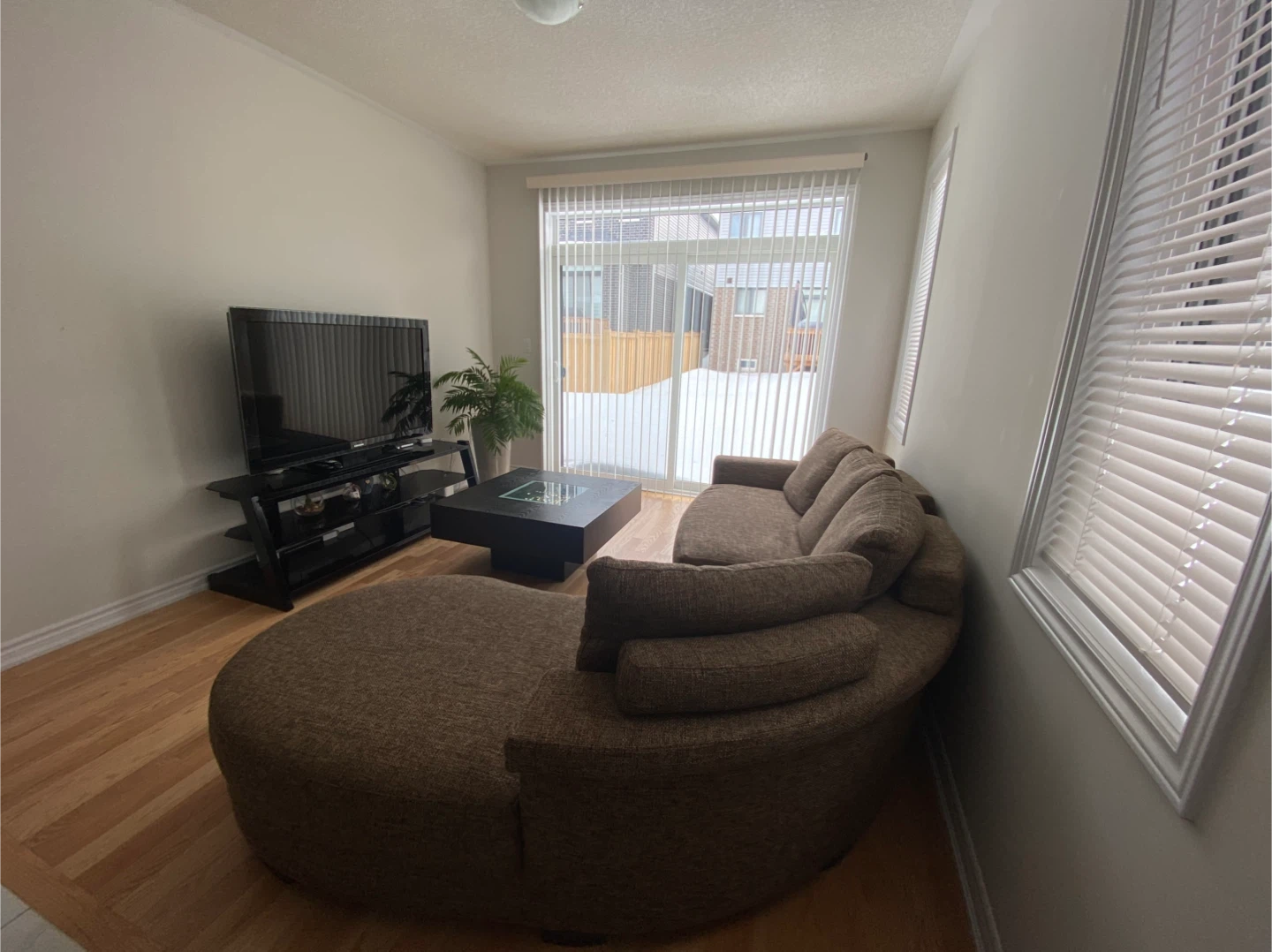 Curved Sectional Sofa - Brown Fabric - photo 3