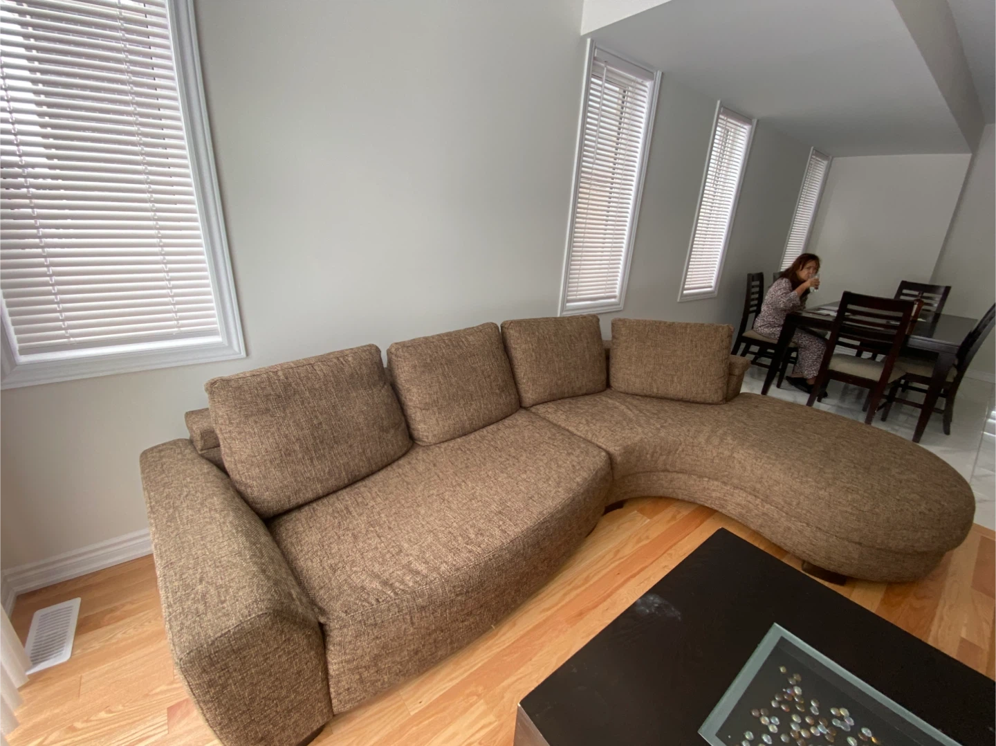 Curved Sectional Sofa - Brown Fabric - photo 2