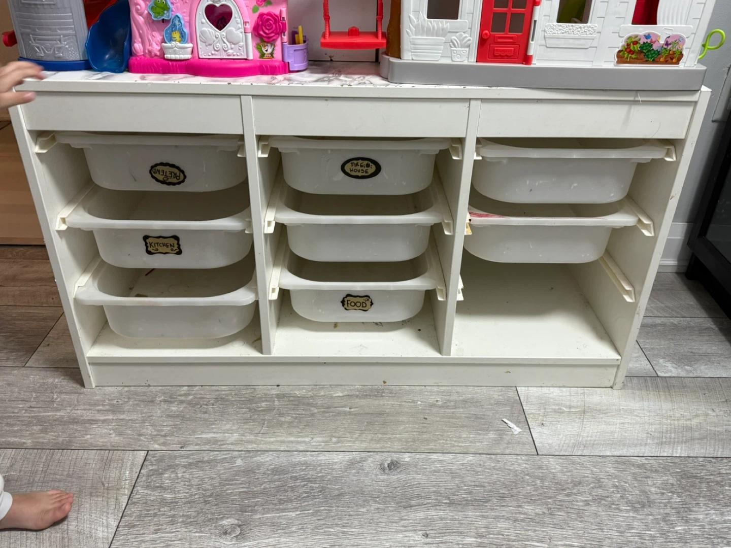 White Toy Storage Unit with Bins