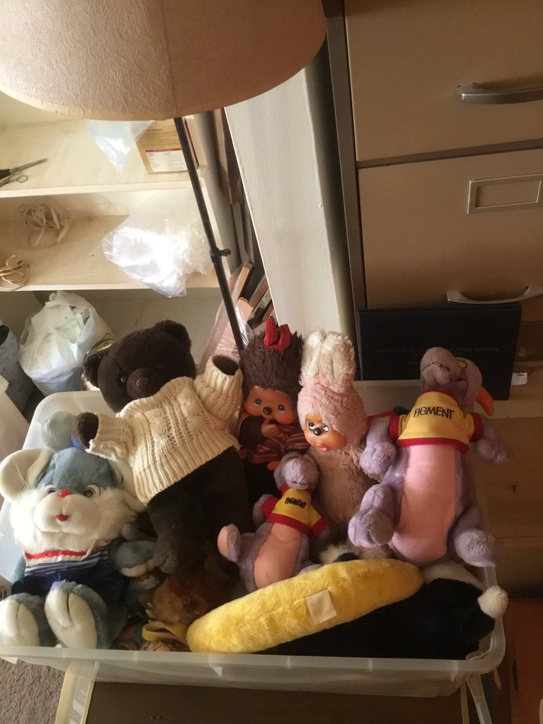 Big bin of vintage stuffed animals