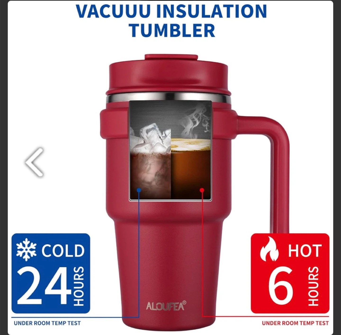 ALOUFEA 20oz Vacuum Insulated Tumbler with Handle - Red - photo 3