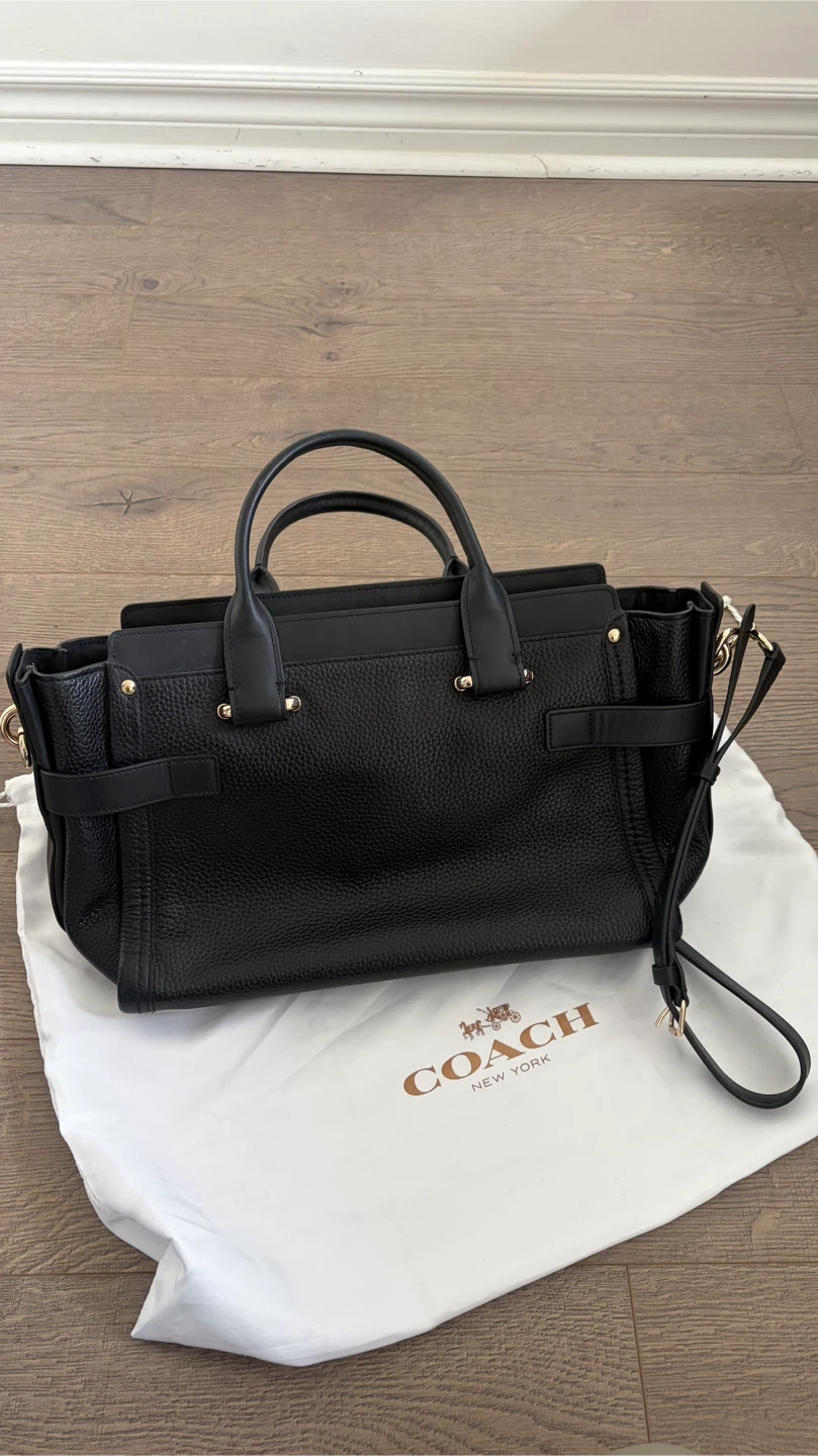 Coach Black Leather Tote Bag with Shoulder Strap - photo 2