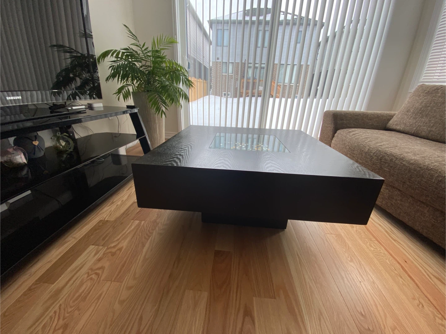 Modern Brown Coffee Table with Glass Inset