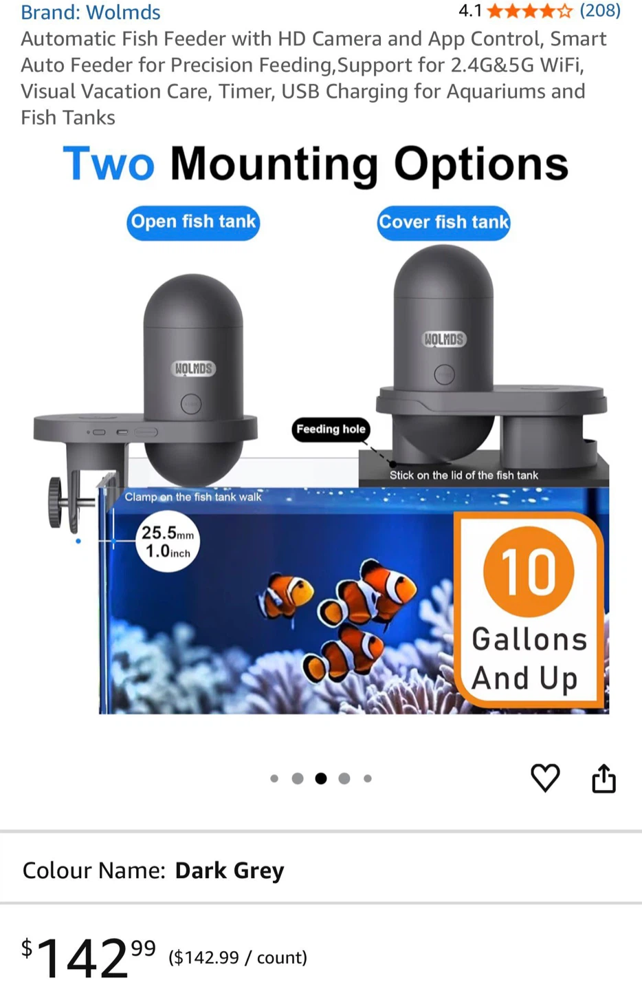 Wolmds Automatic Fish Feeder with HD Camera - Dark Grey - photo 3