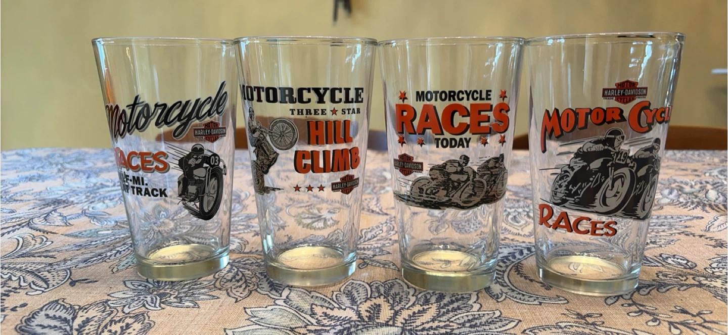 Rare Harley-Davidson Motorcycle Races Glass Set