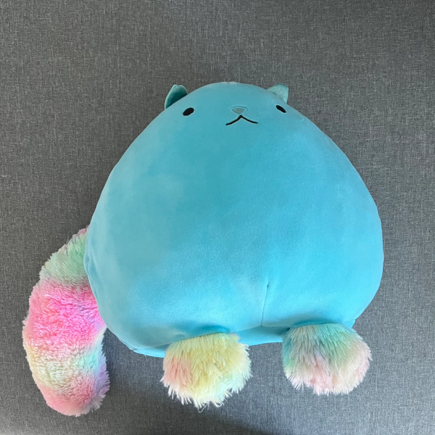 Blue Cat Plush Toy with Rainbow Tail