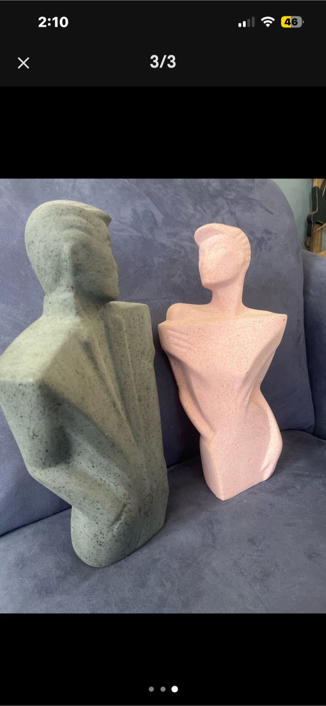Pair of Abstract Bust Sculptures - Pink and Grey