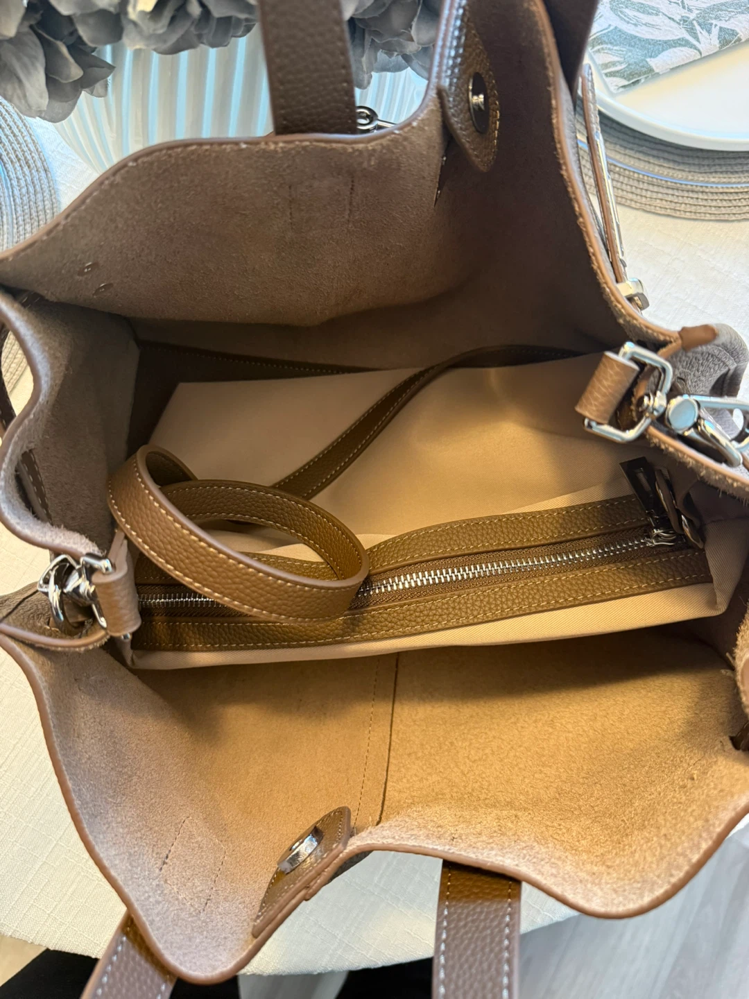 Brown Pebble Leather Tote Bag with Shoulder Strap - photo 5