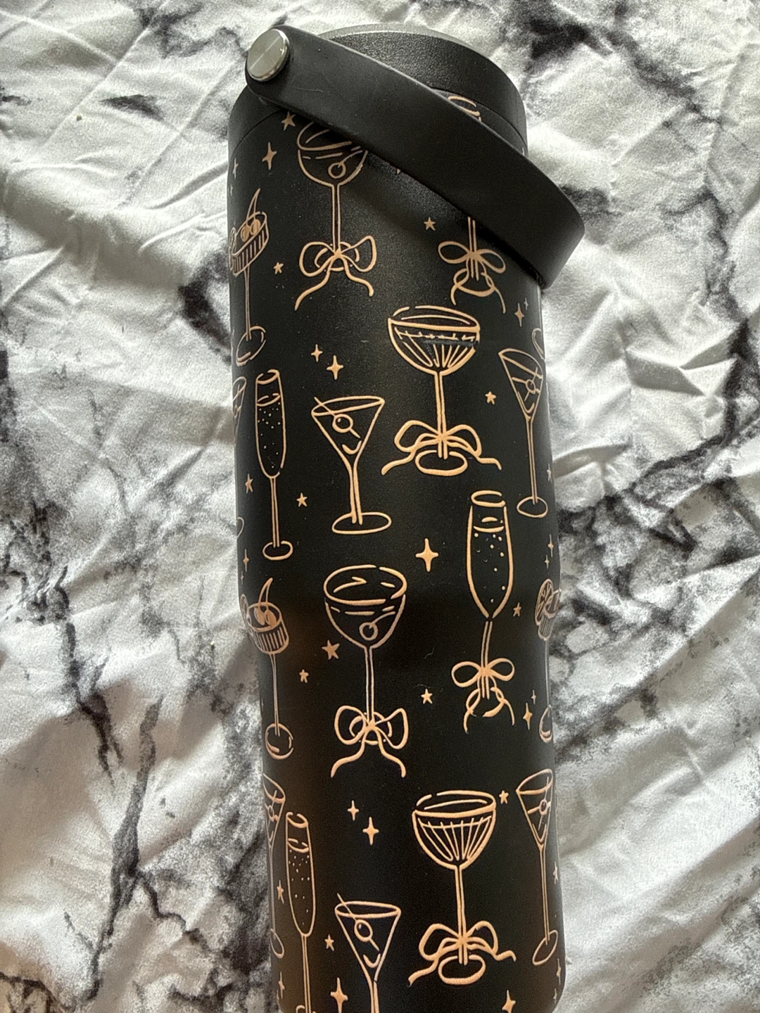 Black Tumbler with Cocktail Graphics