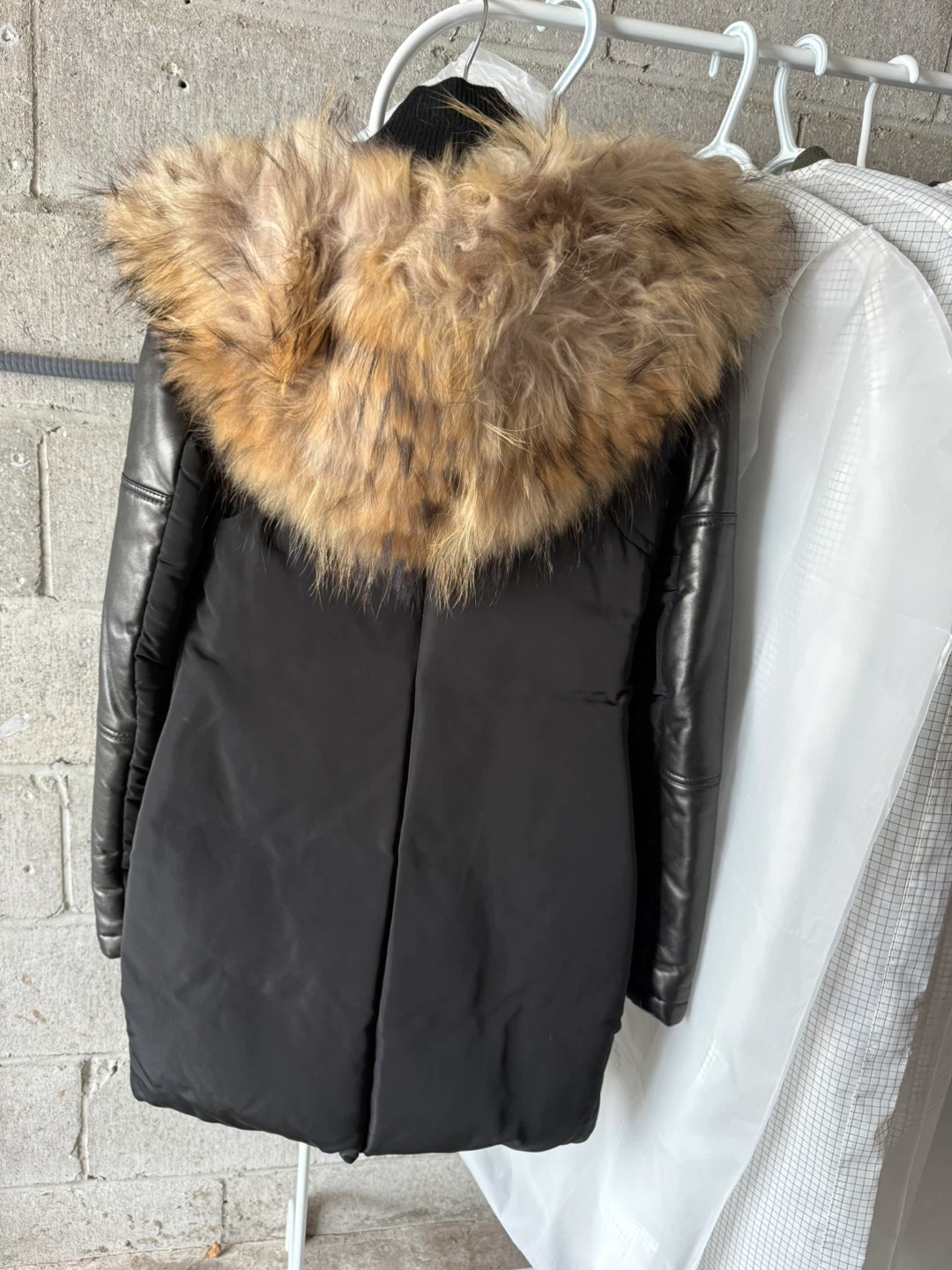 RUDSAK Black Leather & Nylon Down Parka with Fur Hood - photo 3