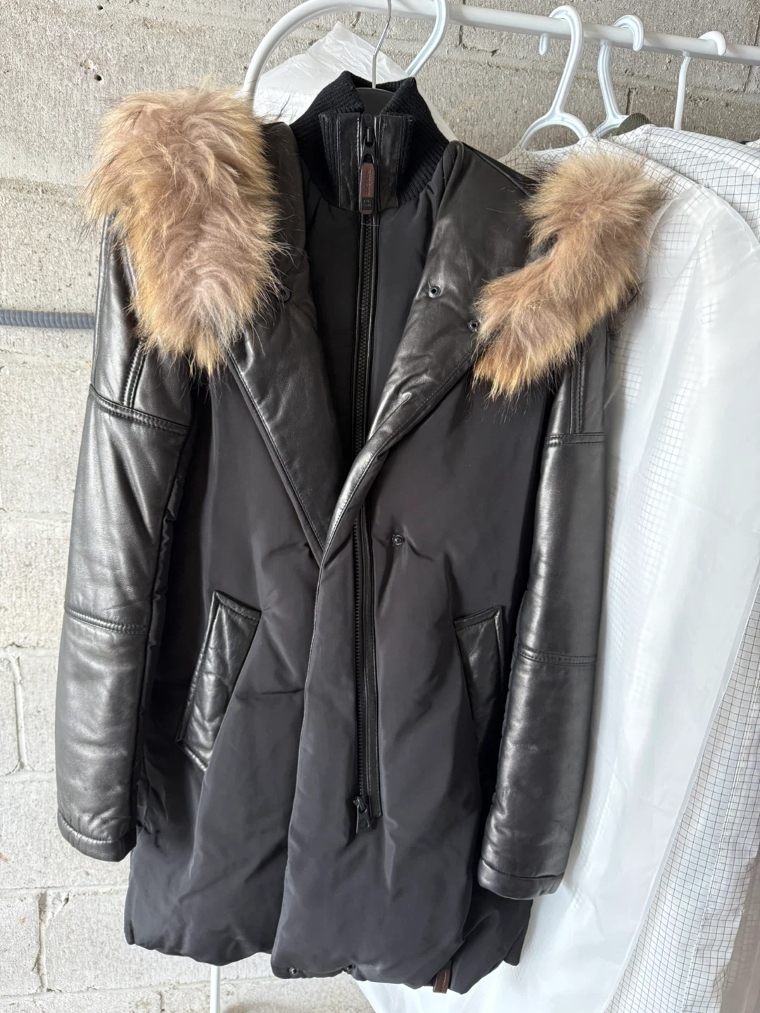 RUDSAK Black Leather & Nylon Down Parka with Fur Hood - photo 2