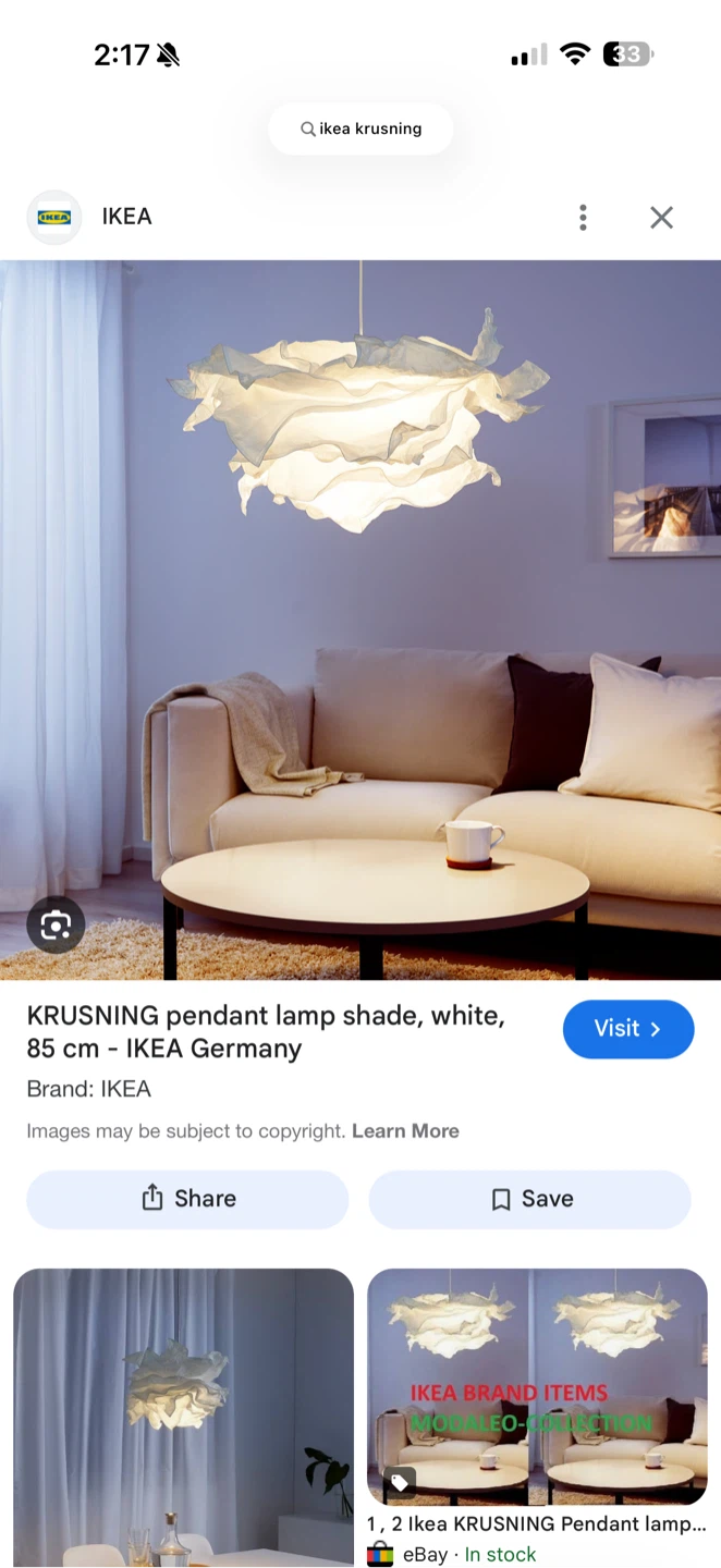 IKEA KRUSNING Pendant Lamp Shade + HEMMA Cord - photo 2