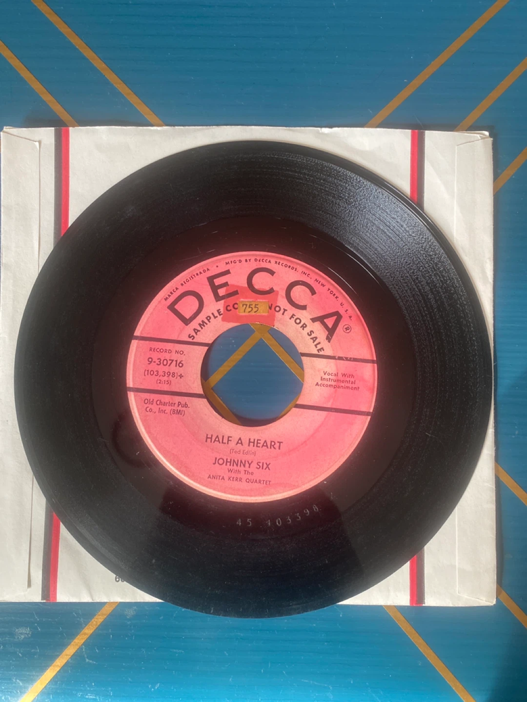 Johnny Six - Town of Memories / Half a Heart rare 7” record