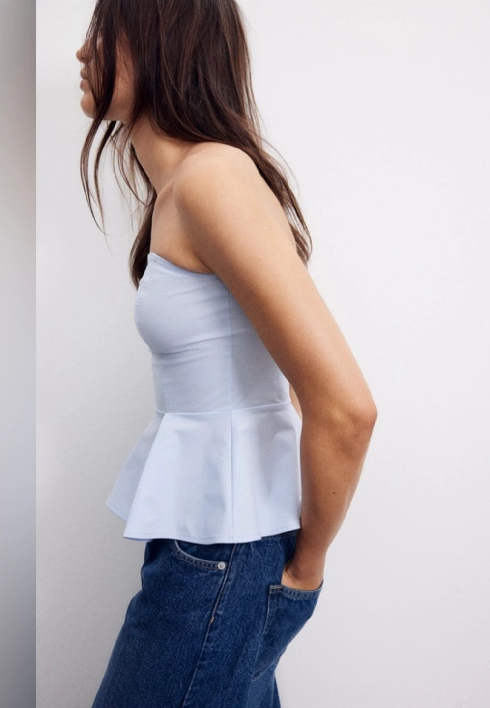 H&M Light Blue Strapless Peplum Bandeau Top - photo 5