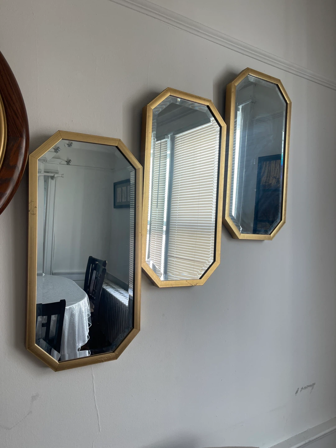 Set of 3 Octagon Gold Frame Mirrors