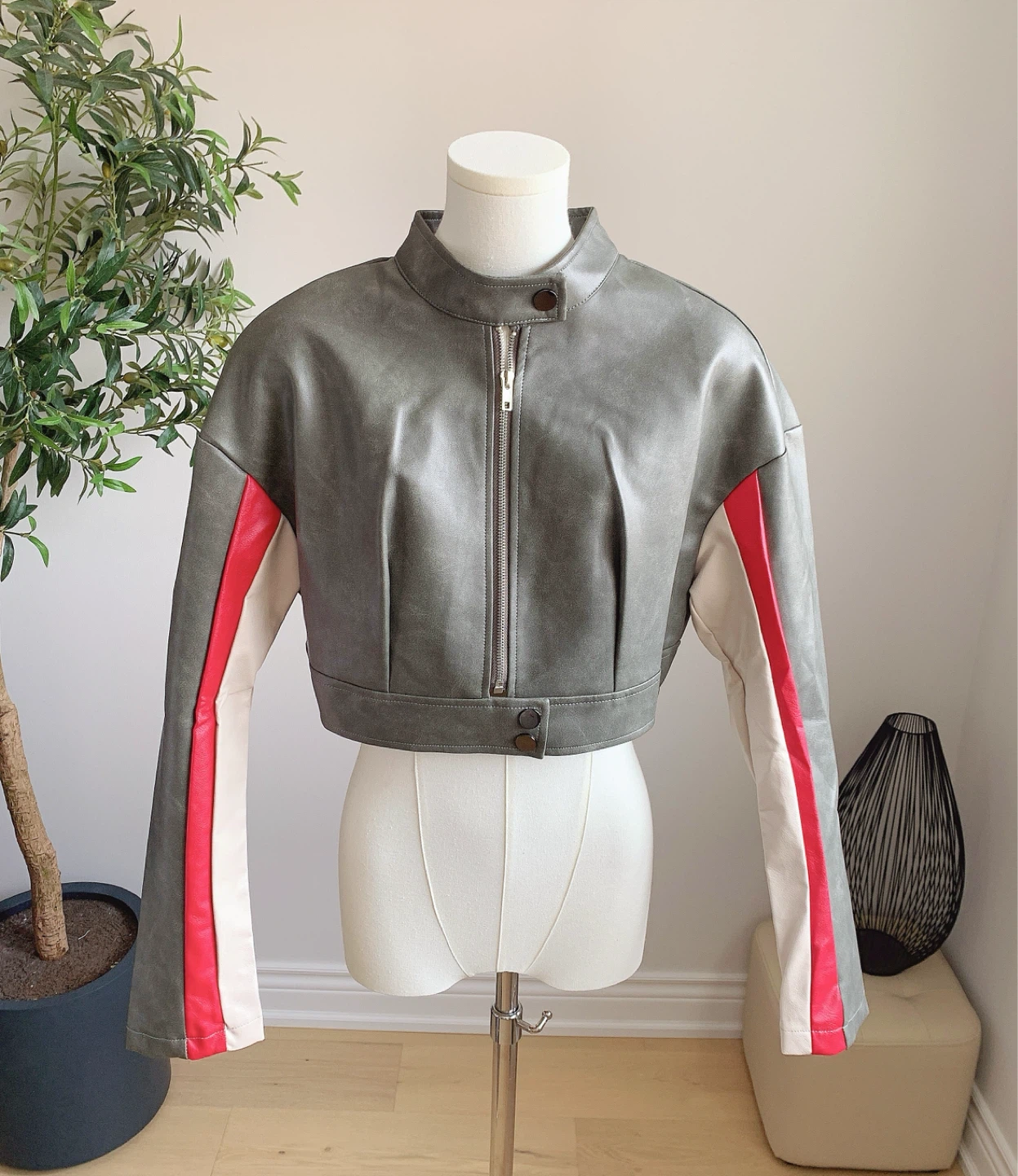 SHEIN Cropped Colorblock Moto Jacket M