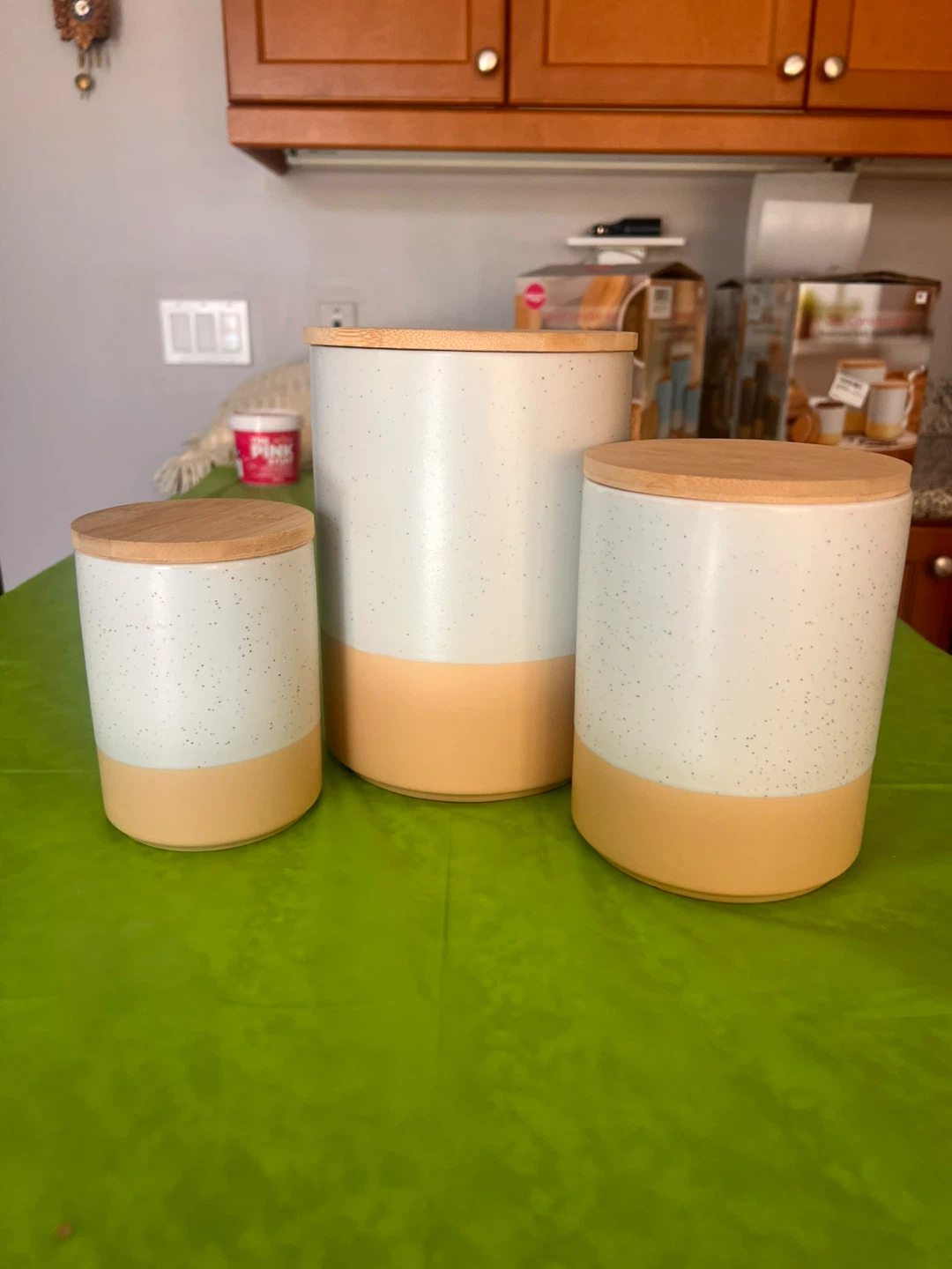 Brand New White 3-Piece Stoneware Set with Bamboo Lid