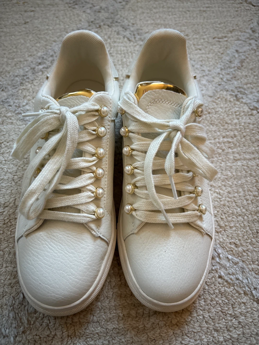 White Sneakers with Pearl Accents - US Size 8
