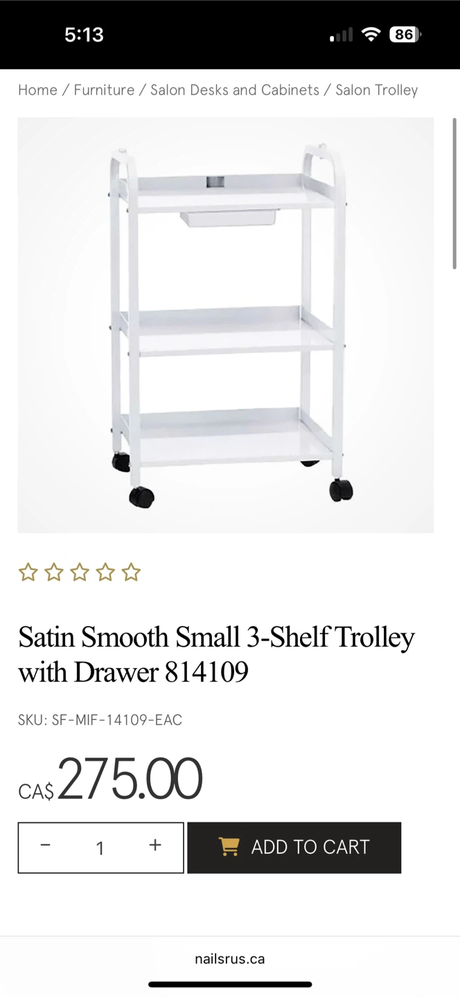 Satin Smooth Small 3-Shelf Trolley with Drawer.