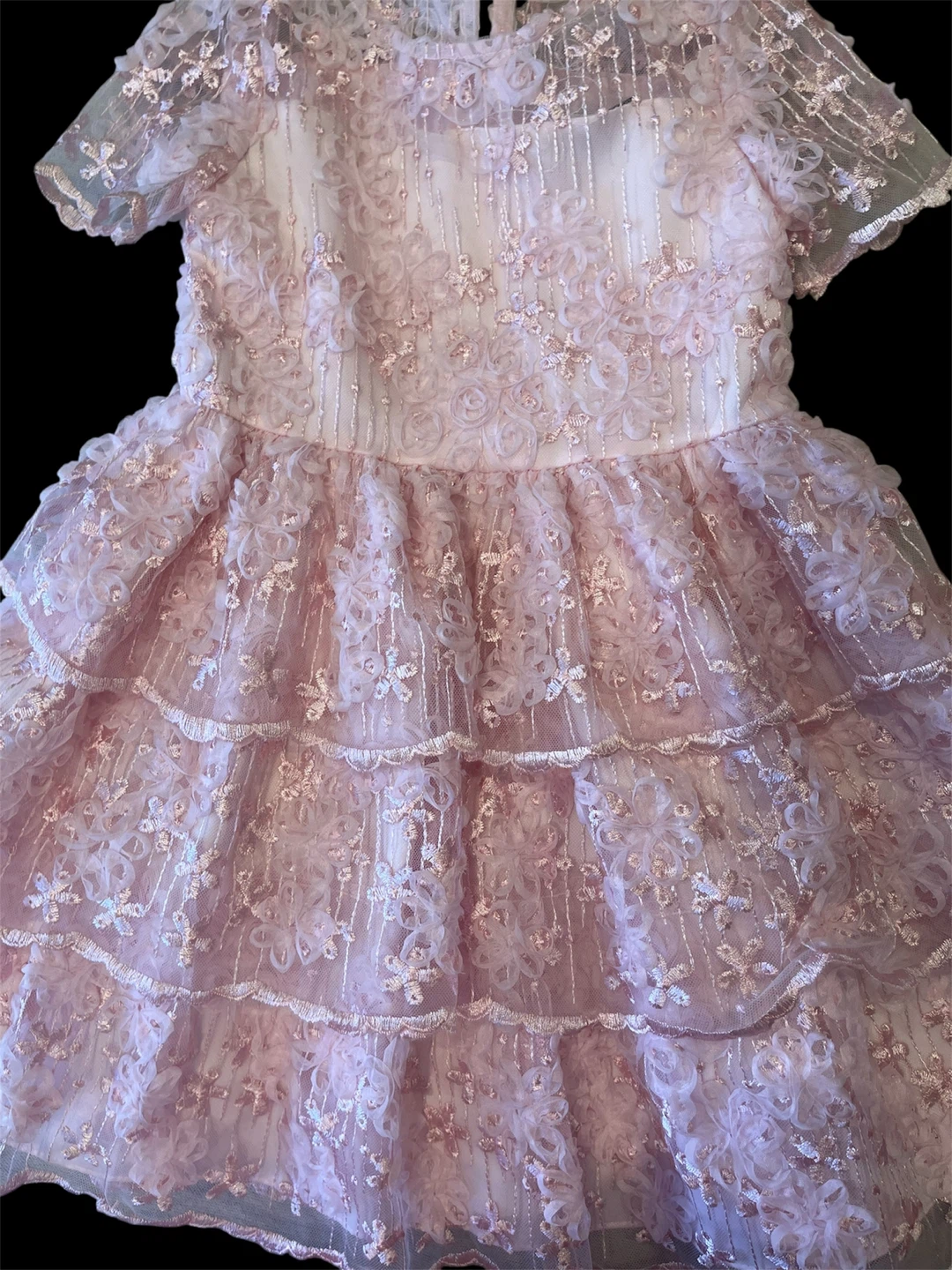 Pink Lace Tiered Dress