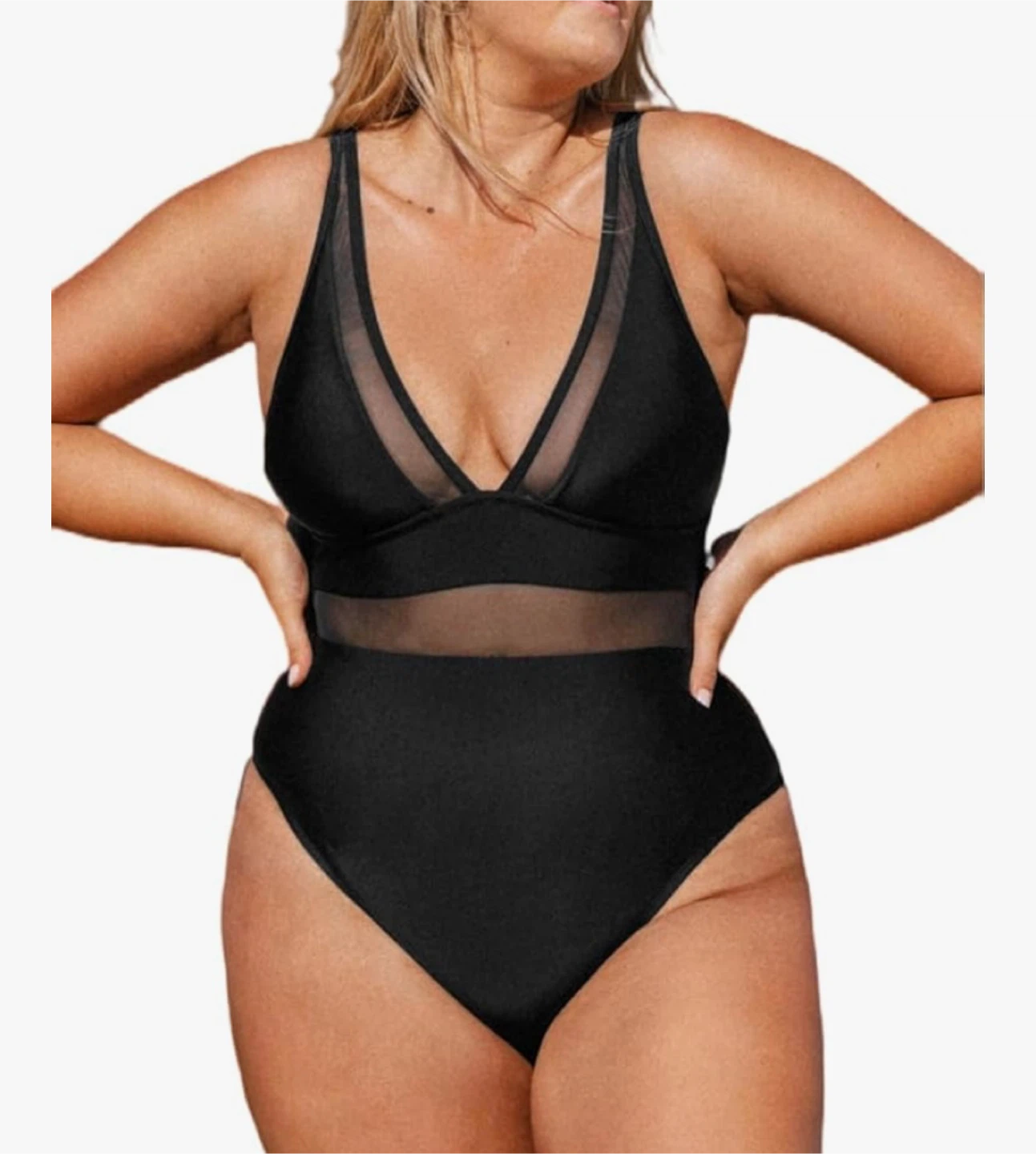 CUPSHE Black Mesh One-Piece Swimsuit Size 1X - photo 4