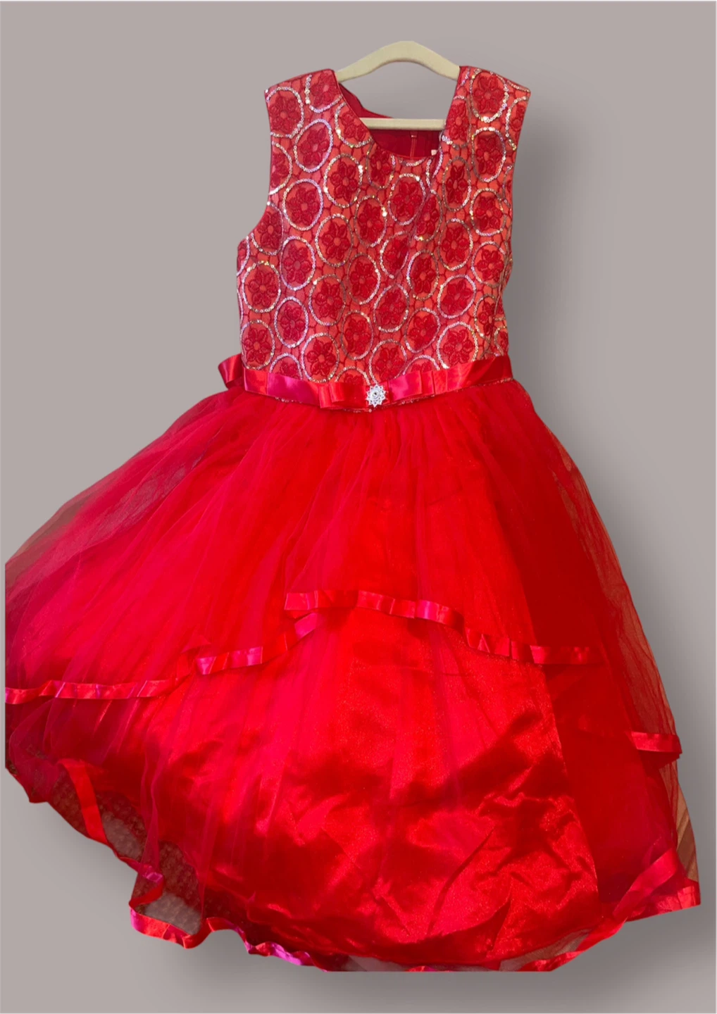 Red Tulle Flower Girl Dress with Sequins