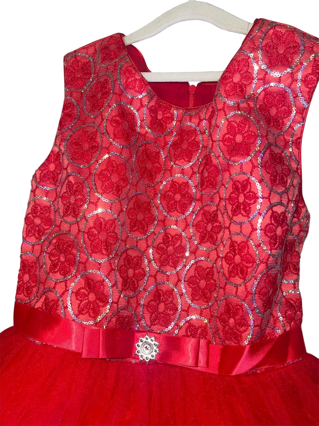 Red Tulle Flower Girl Dress with Sequins - photo 3
