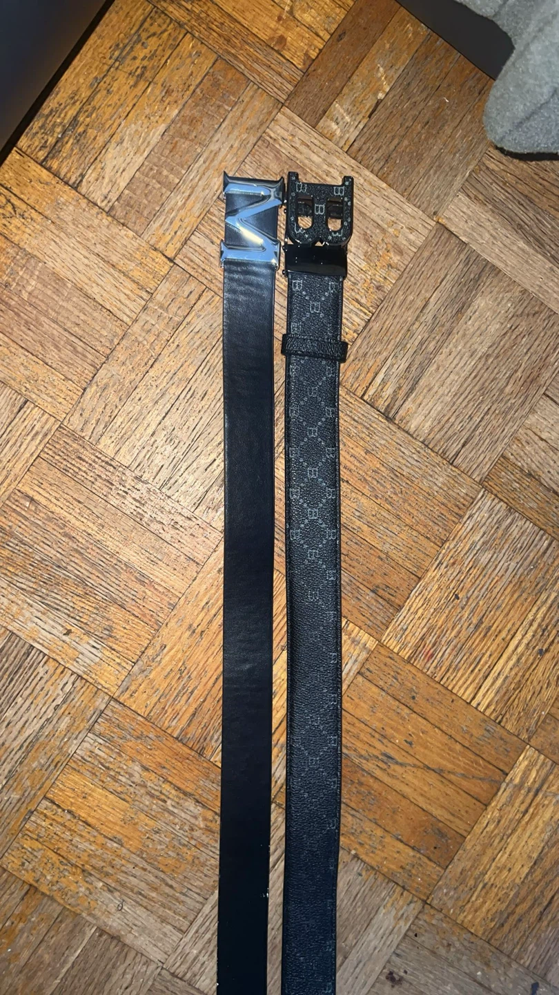 Black Leather and Patterned Belts (Set of 2) - photo 3