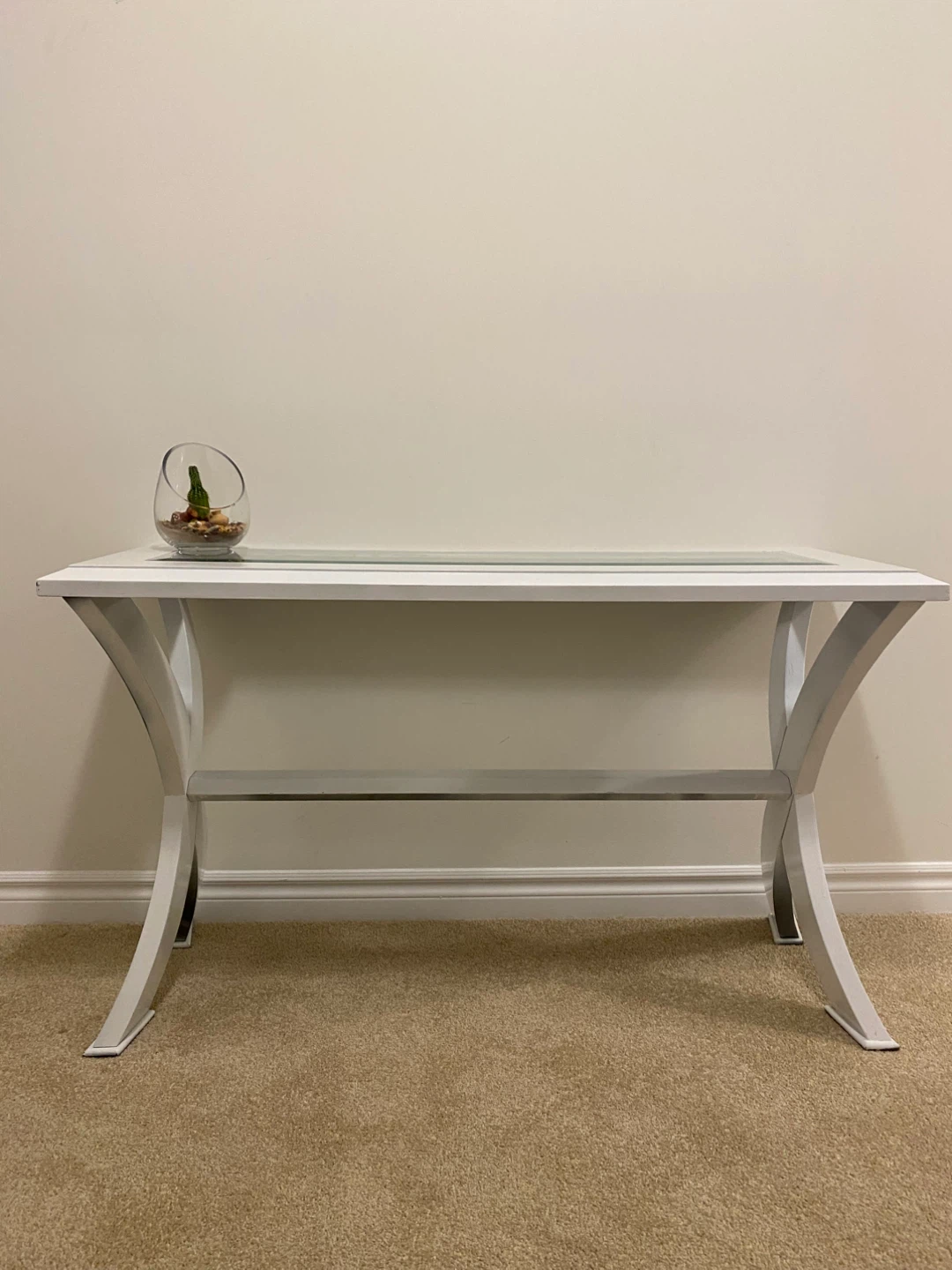 White Console Table with Glass Top