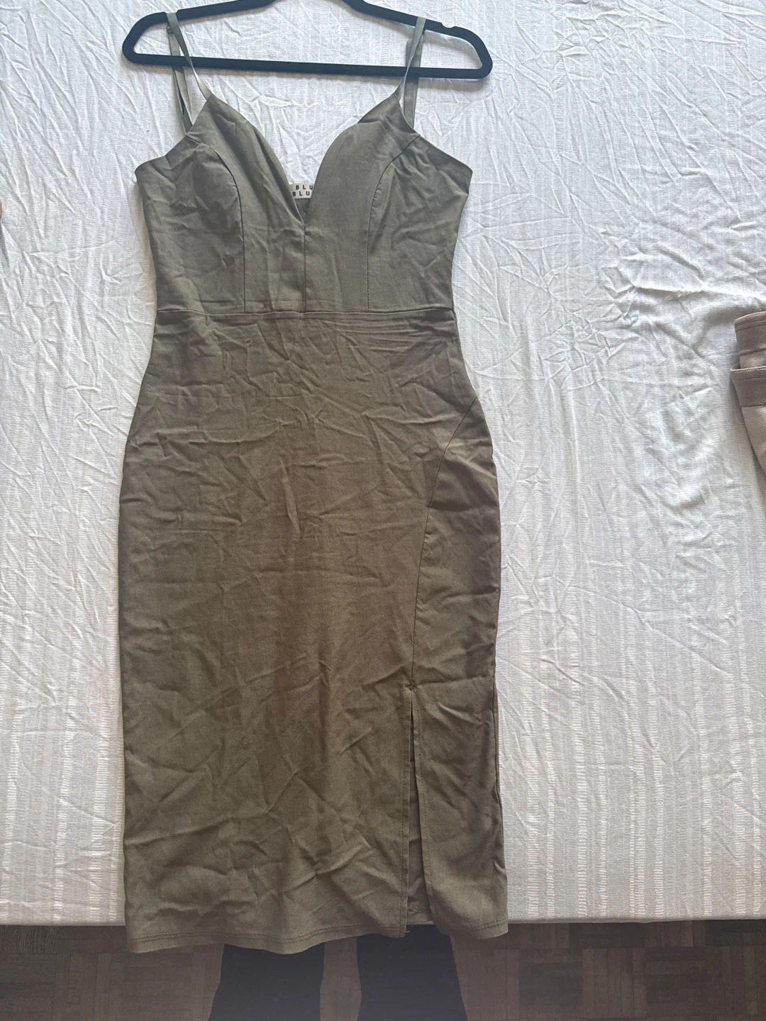 Blue Blush Olive Green Sheath Dress