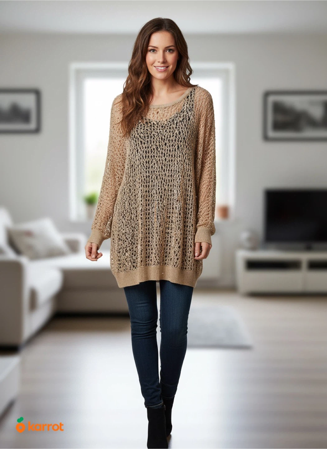 ZARA GORGEOUS OPENWORK SWEATER W/ SILVERY DECORATIVE BEADS