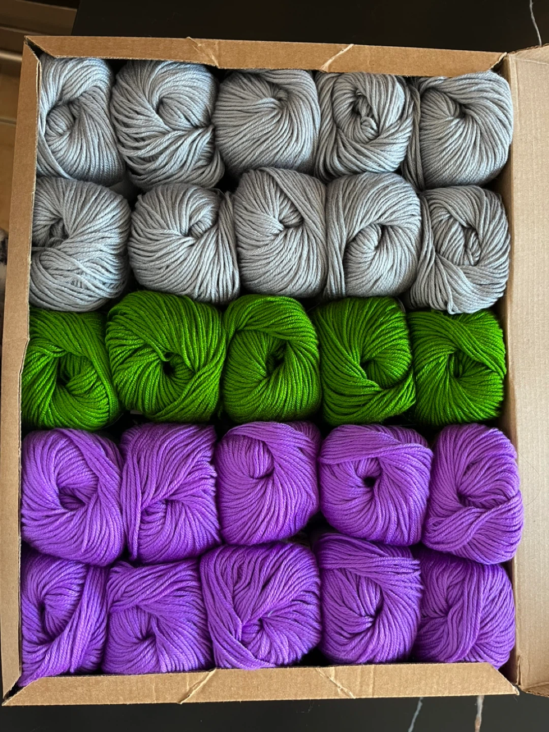 Lot of 25 Yarn Skeins - Grey, Green, and Purple