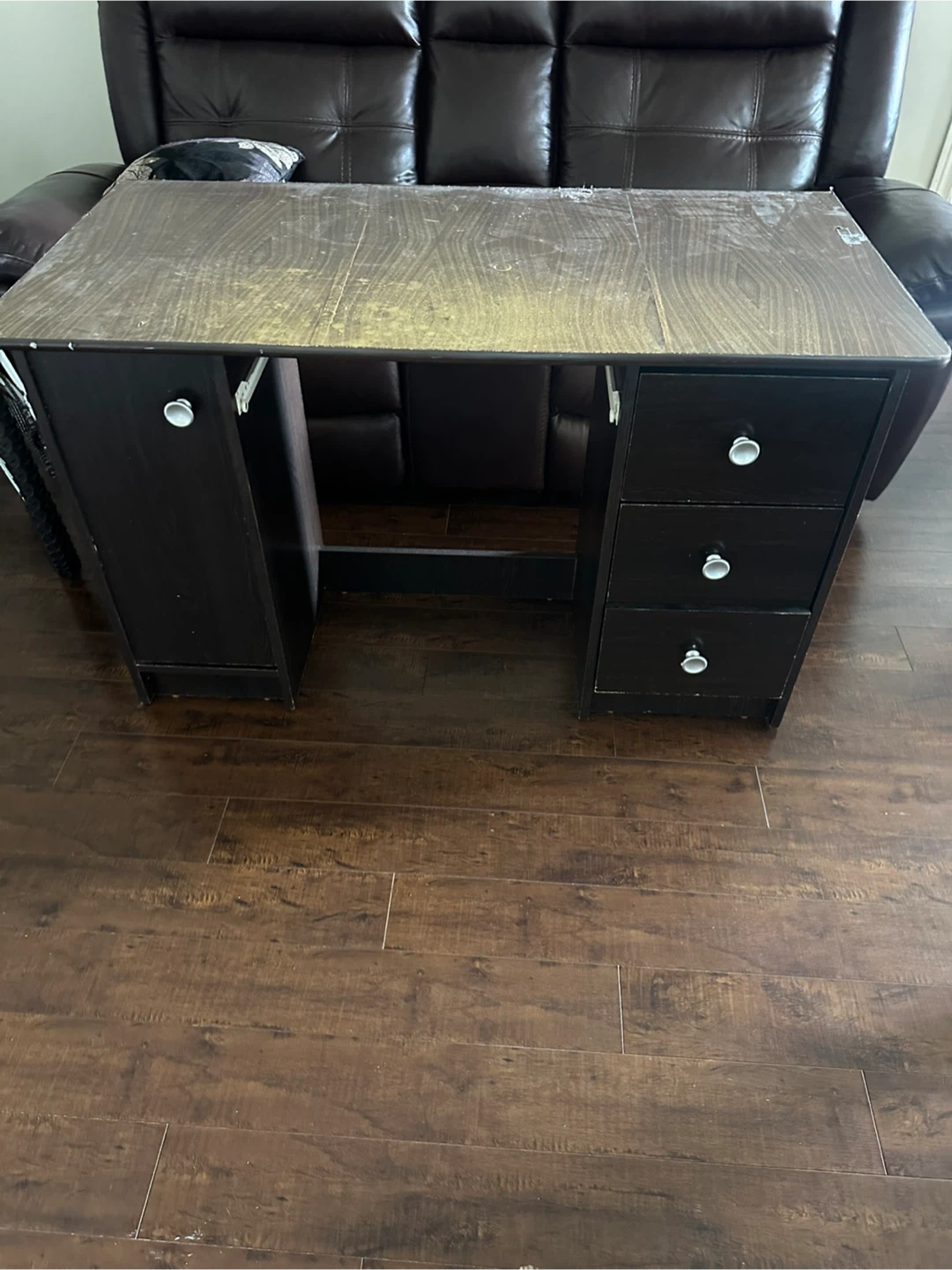 Dark Brown Desk with Drawers and Cabinet - photo 2