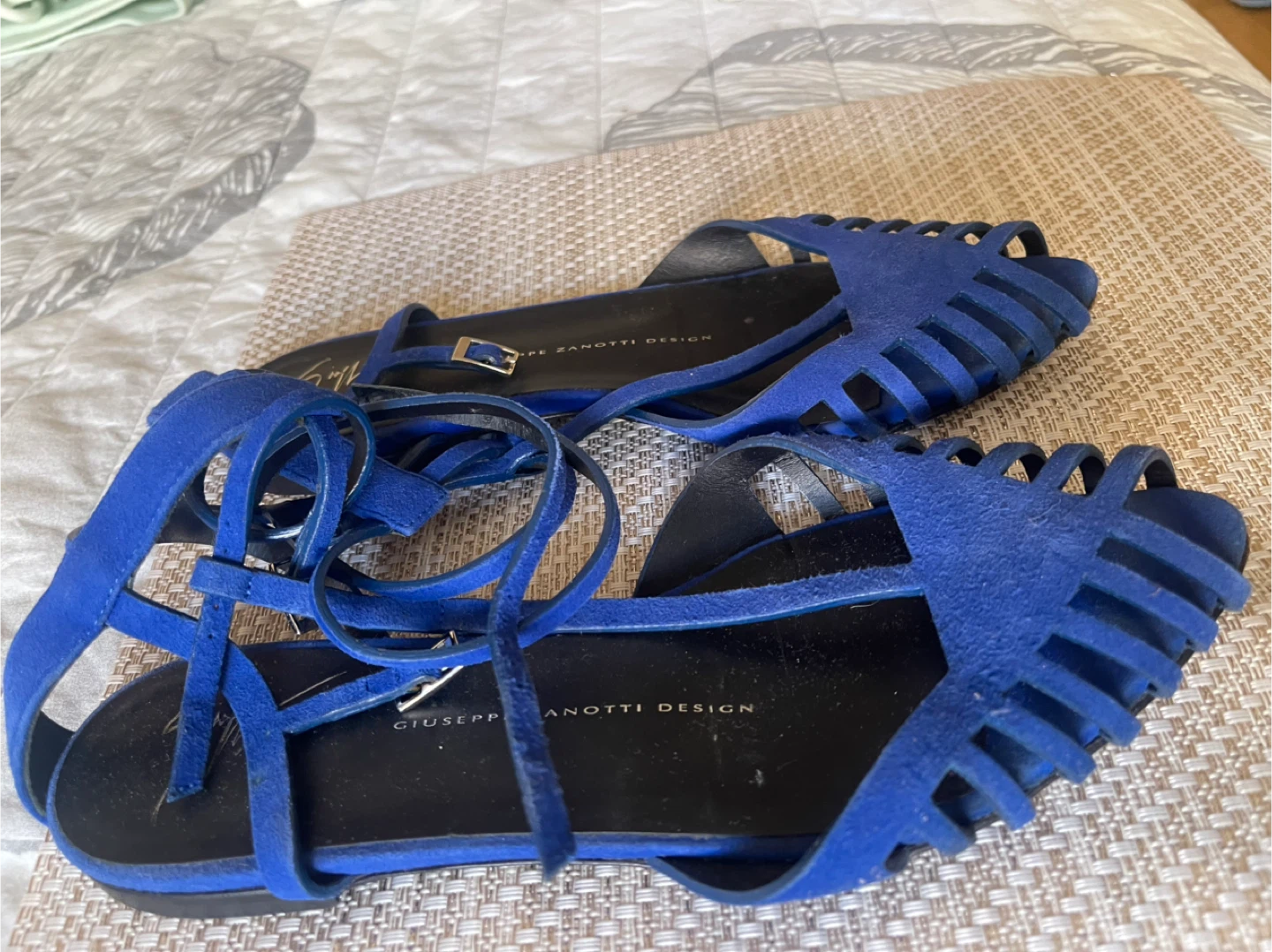 Giuseppe Zanotti Blue Suede Lace-Up Sandals