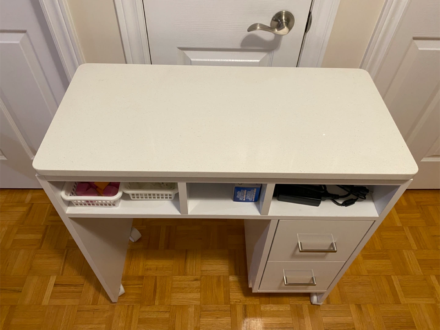 White Nail Tech Manicure Table with Drawers and Storage - photo 2