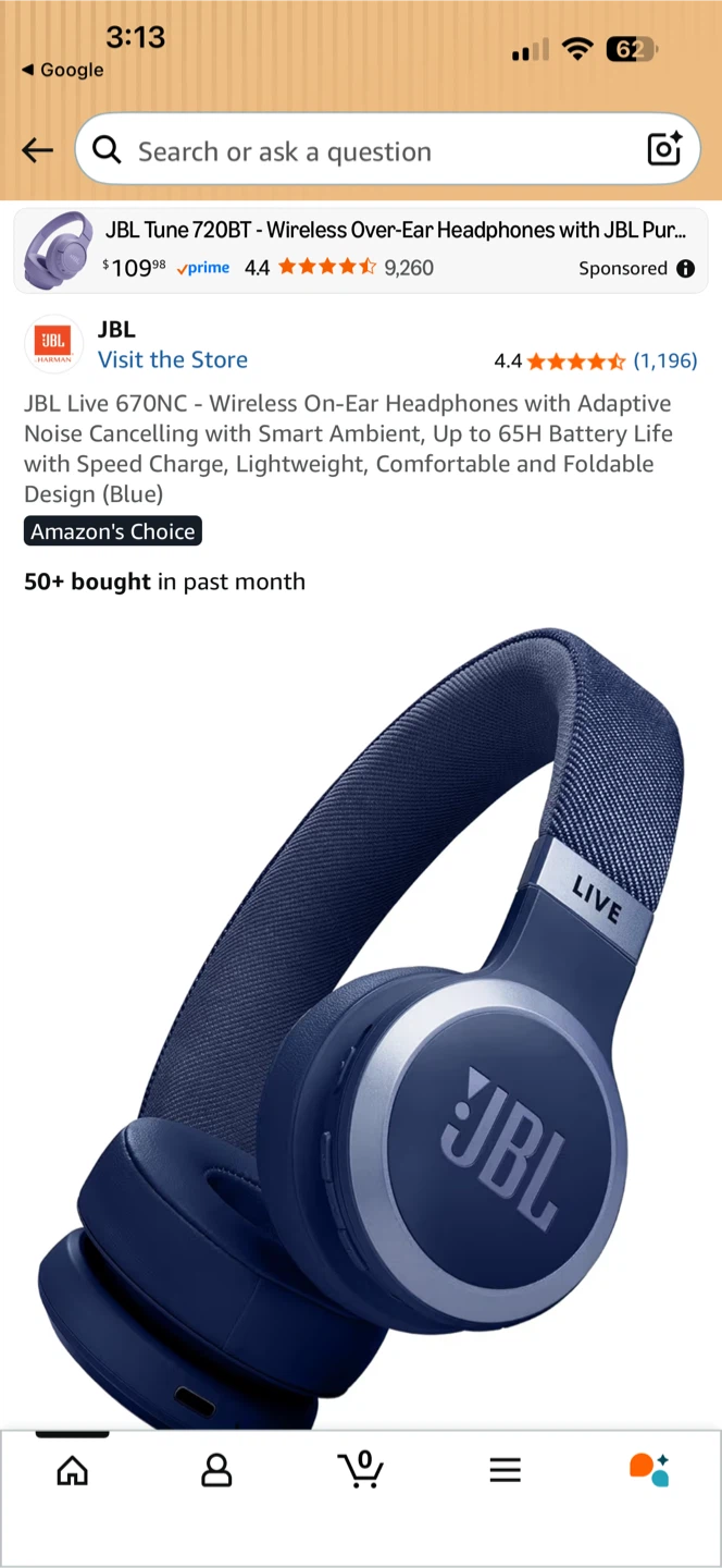 JBL Live 670NC Wireless Noise Cancelling Headphones Blue - photo 2