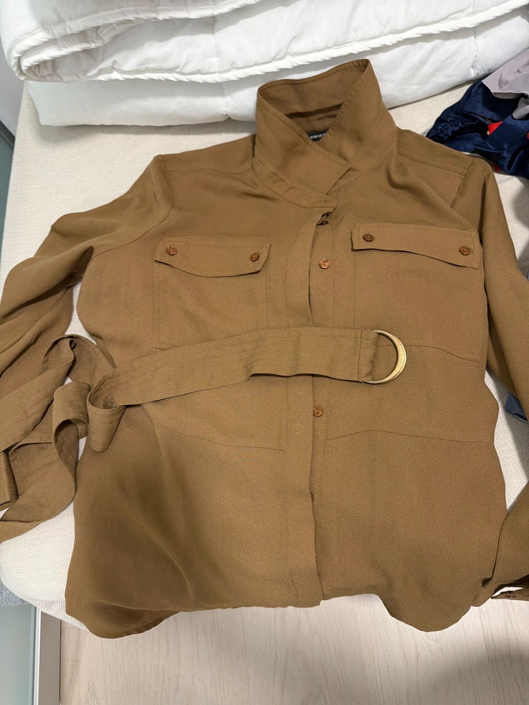 Brown Long Sleeve Shirt with Belt🧡