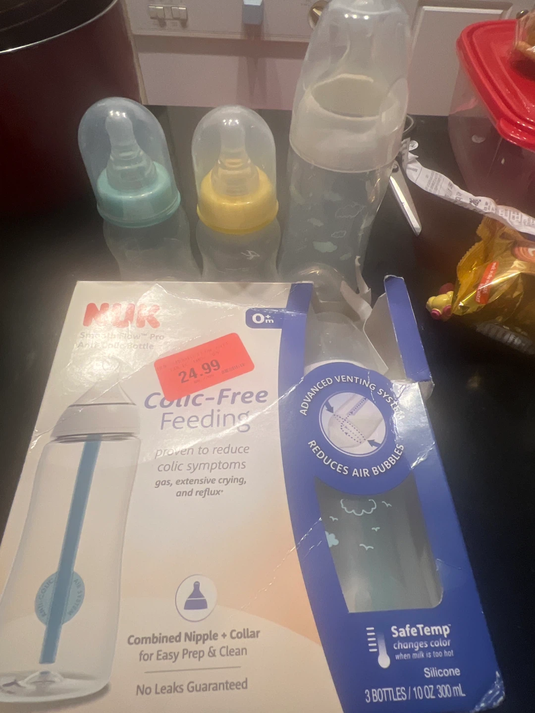 2 Nuk SmoothFlow Baby Bottle (1 new, 1 used) 2 PC bottles (used)