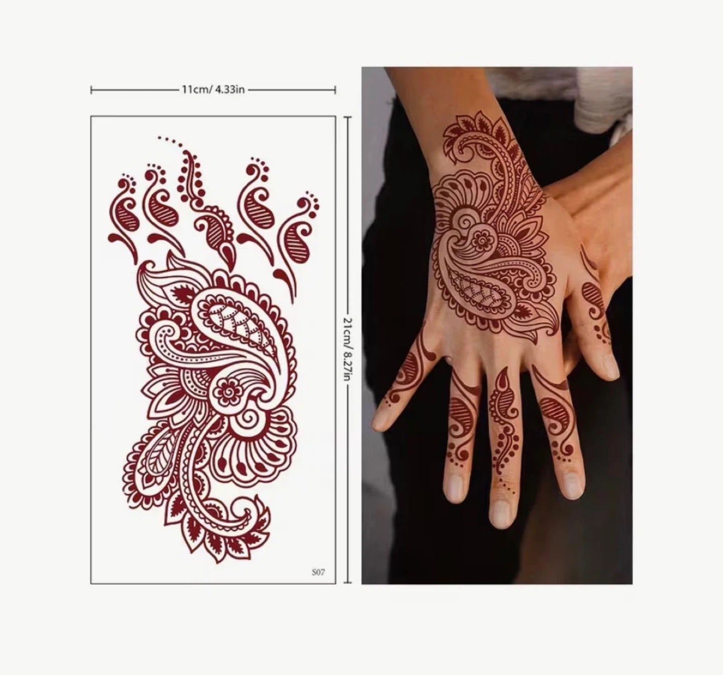 Henna Tattoo Sticker Sheet - Dark Red Floral Designs