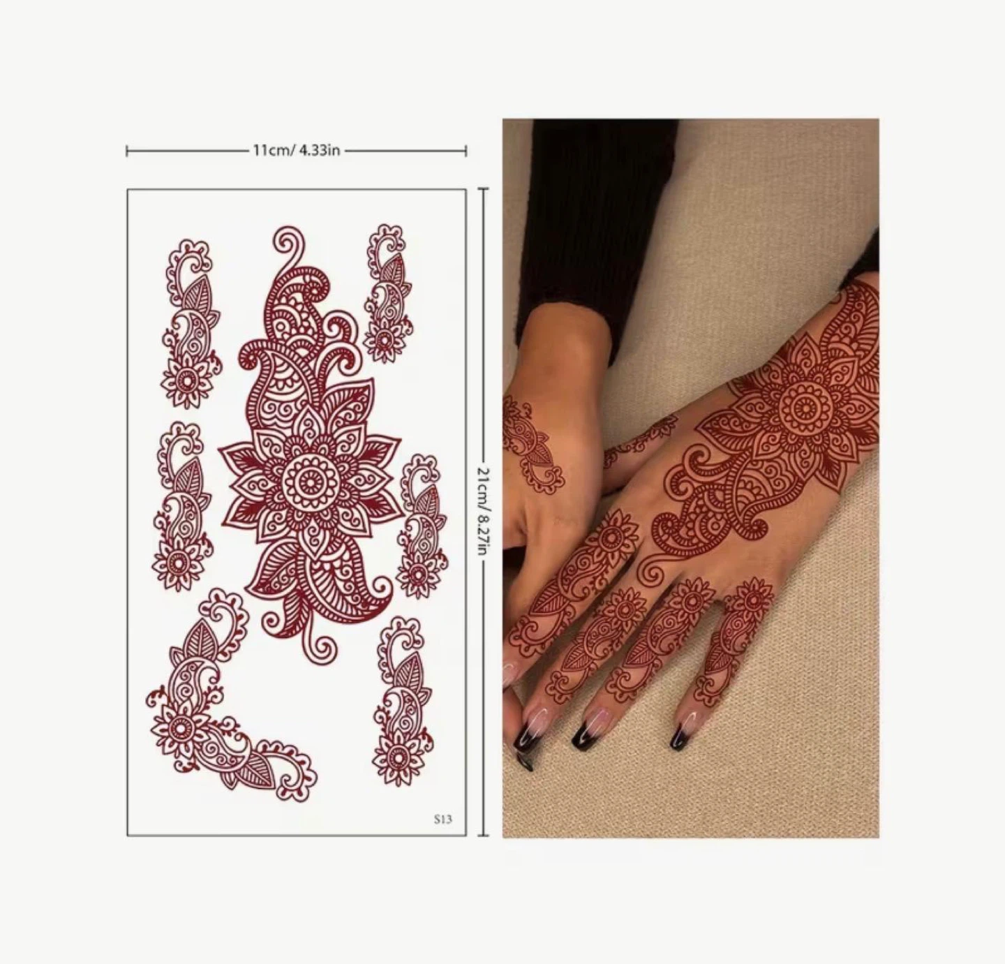 Henna Tattoo Sticker Sheet - Dark Red Floral Designs - photo 2