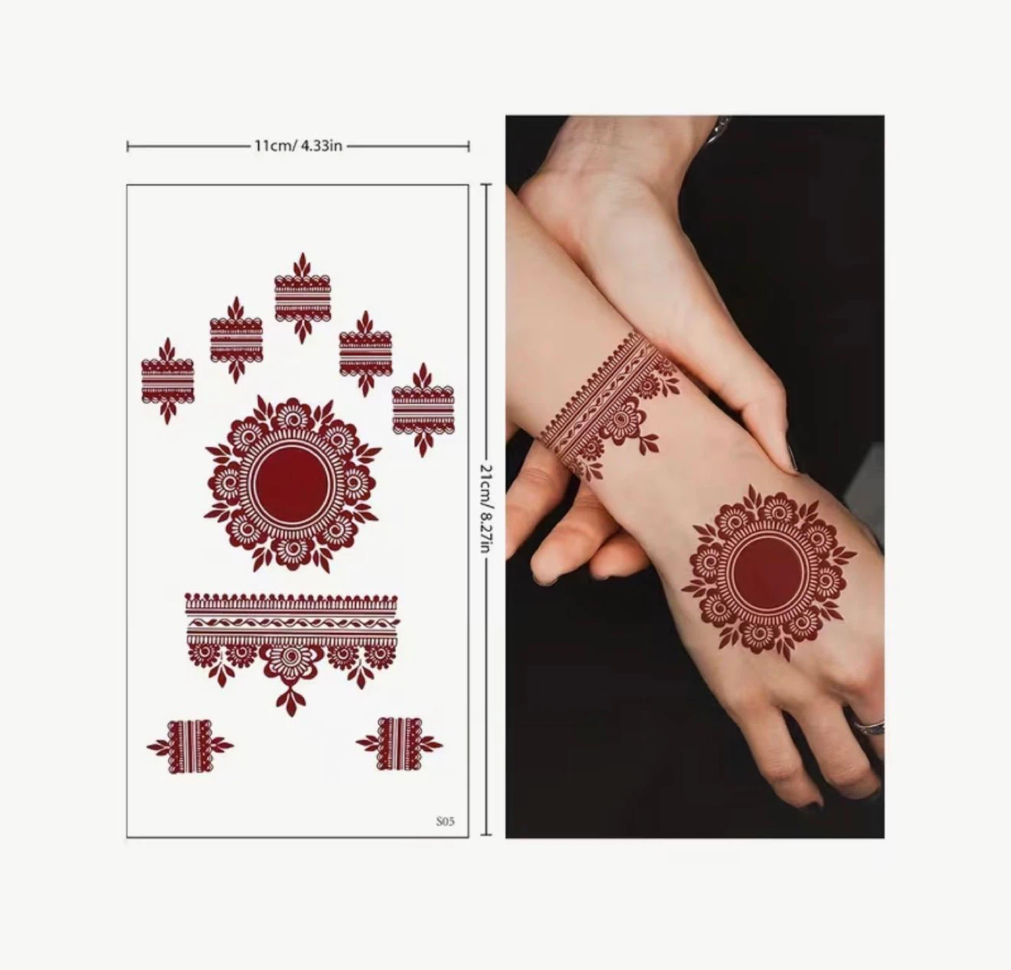 Henna Tattoo Sticker Sheet - Dark Red Floral Designs - photo 3