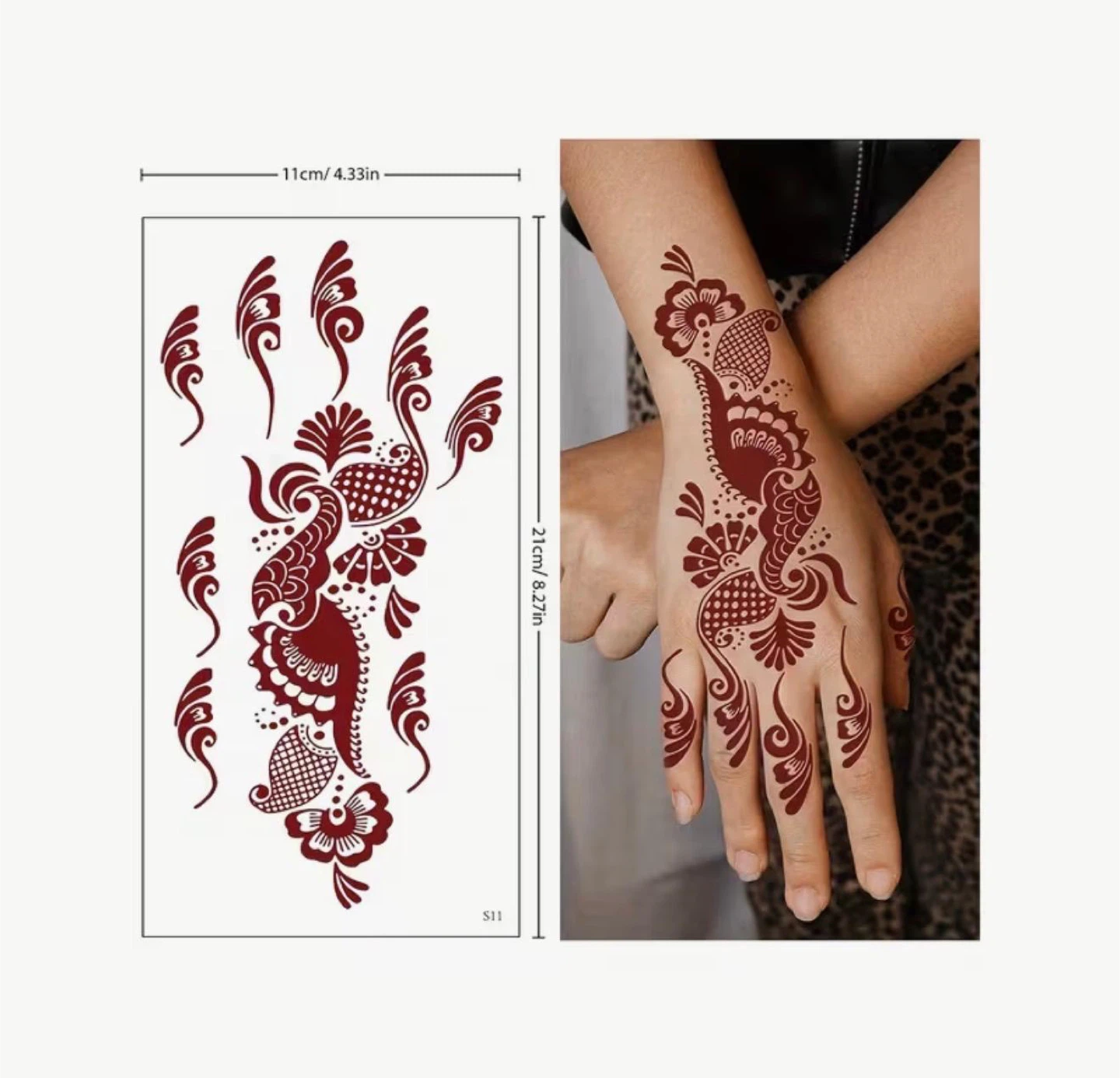 Henna Tattoo Sticker Sheet - Dark Red Floral Designs - photo 4