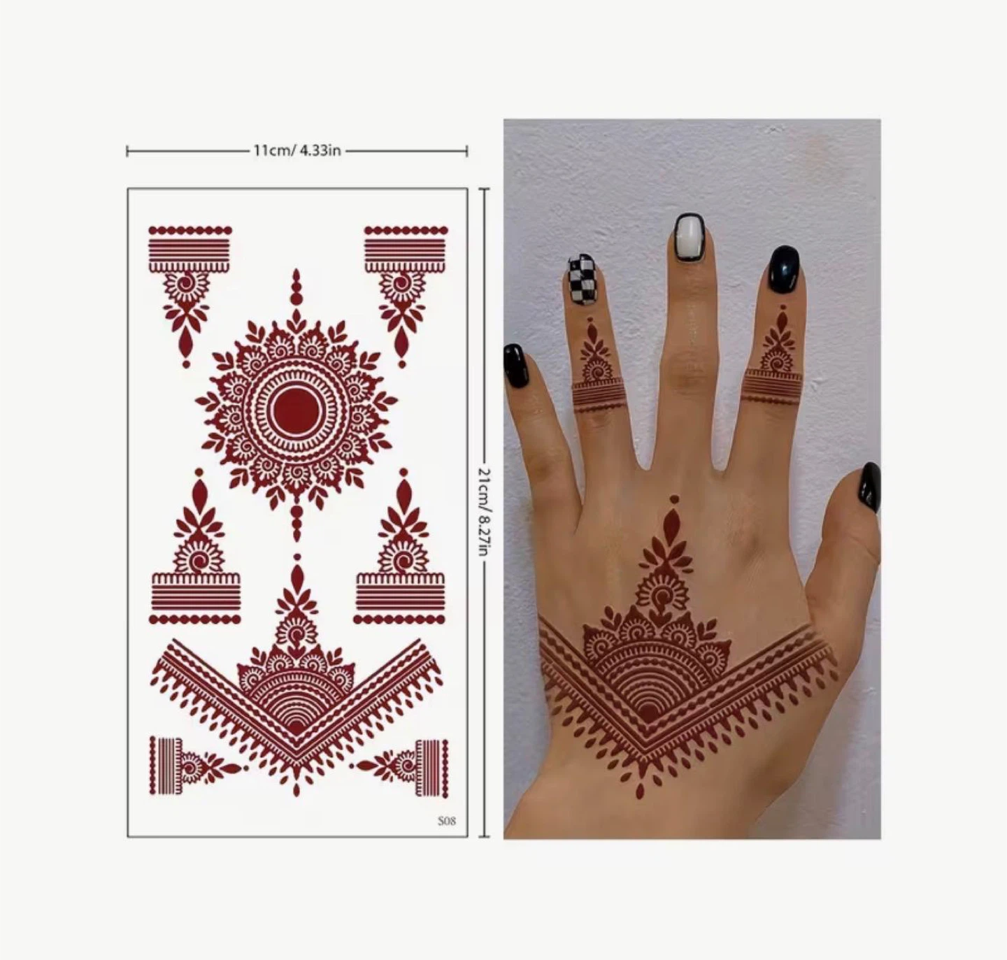Henna Tattoo Sticker Sheet - Dark Red Floral Designs - photo 5