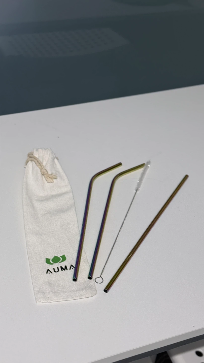 AUMA Reusable Straws Set with Cleaning Brush and Bag