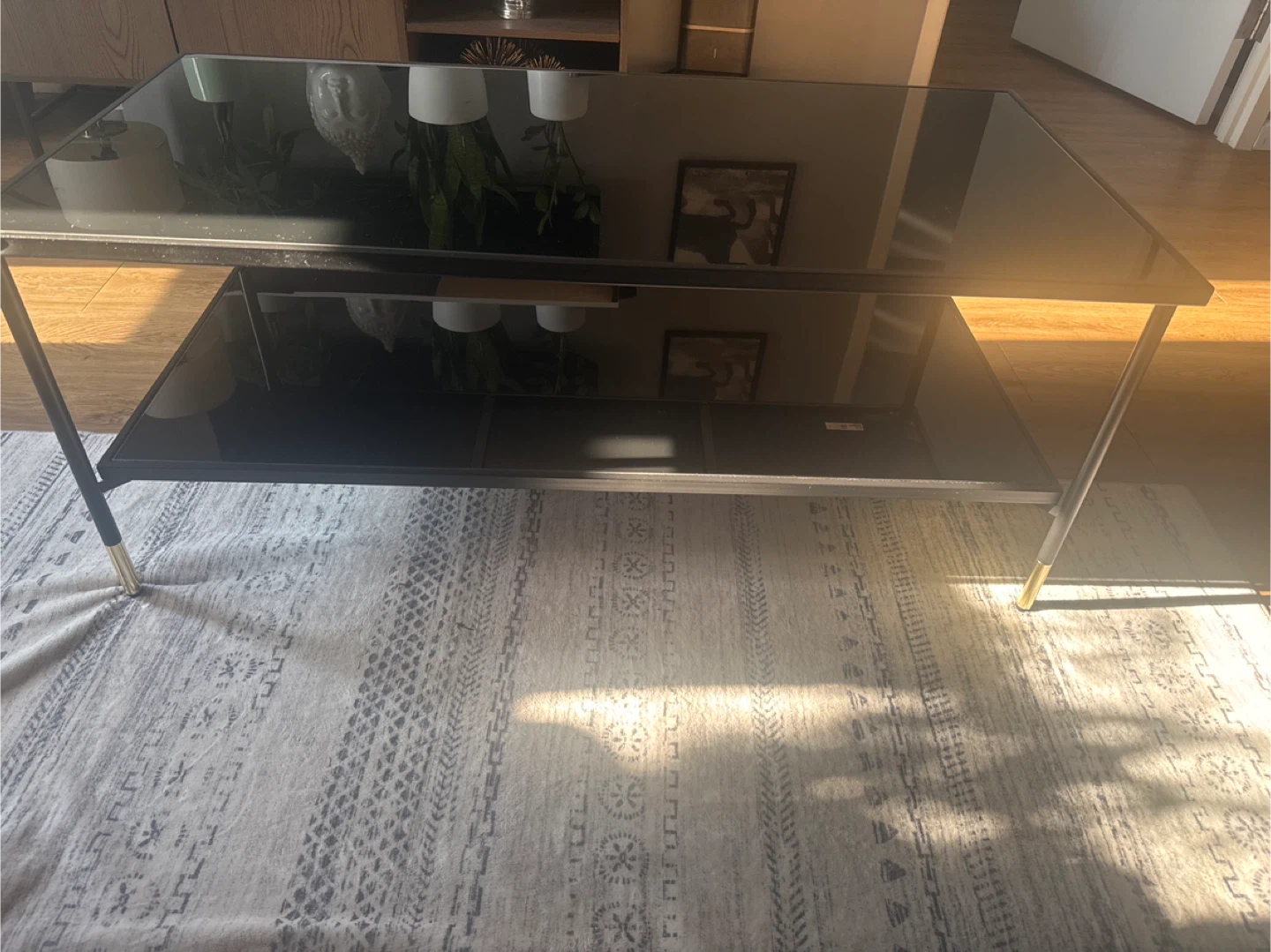 Black Glass Coffee Table with Gold Accents - photo 2