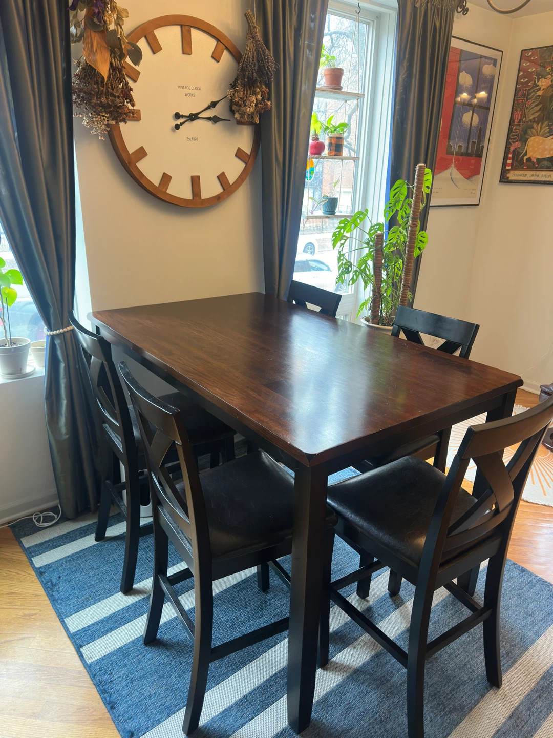 Dark Wood Dining Table with 5 Chairs
