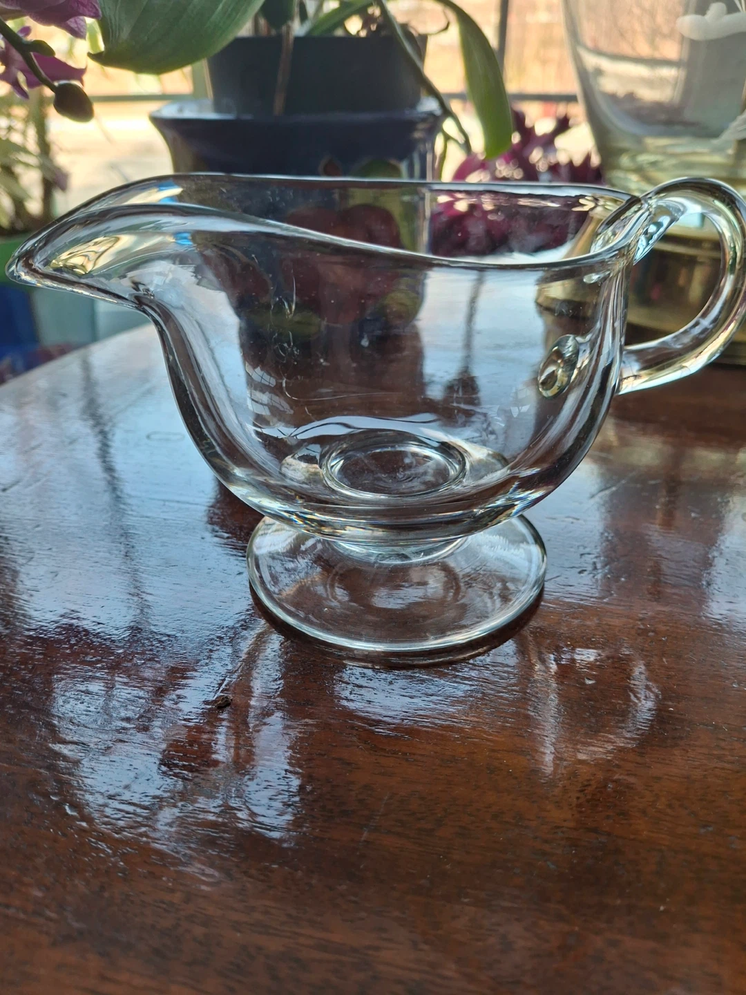Clear glass gravy boat