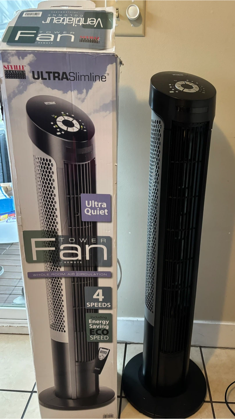 Seville Classics UltraSlimline Tower Fan with Remote
