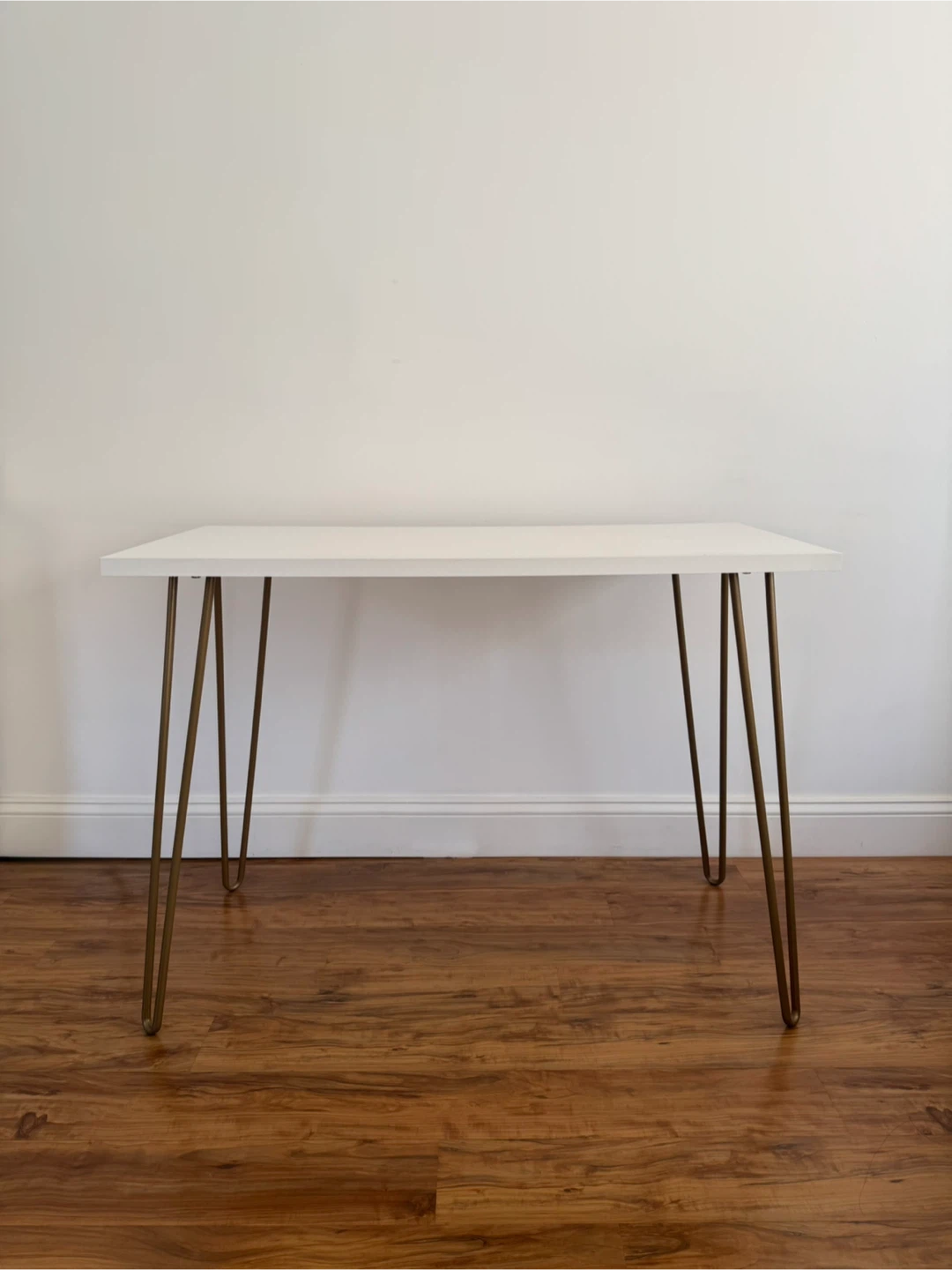 White Desk with Gold Hairpin Legs