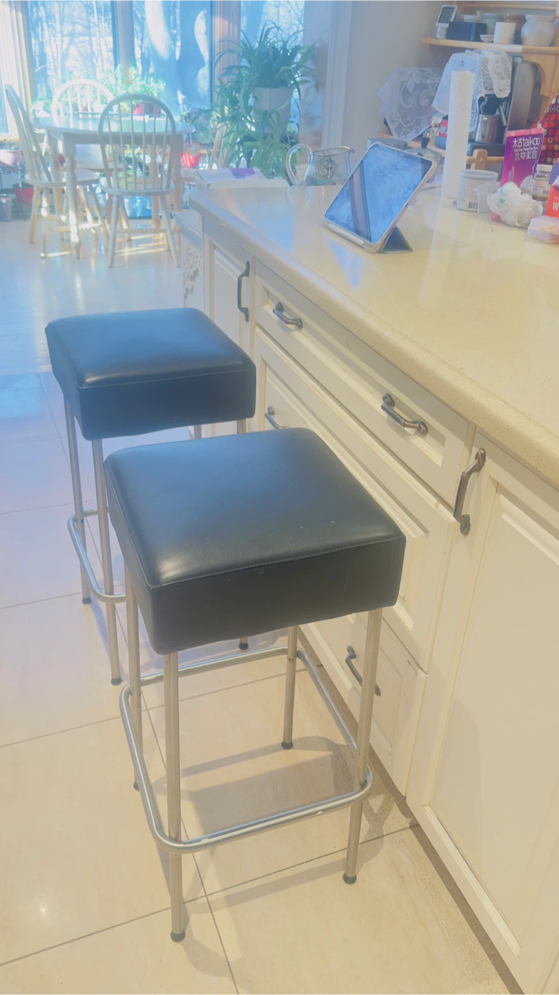 Set of 2 Black Bar Stools with Chrome Legs